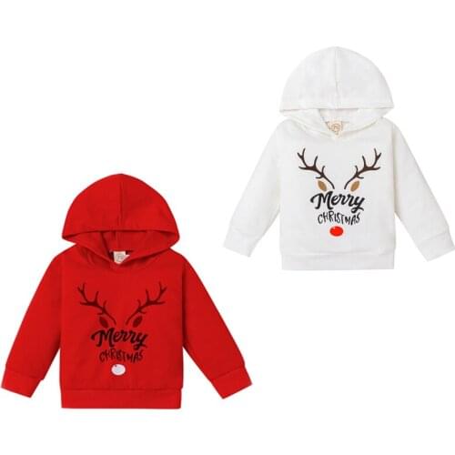 0-4Years Christmas Kids Girls Boys Hoodies Cartoon Deer Letter Print Long Sleeve Hooded Pullover Autumn Tops Sweatshirts Xmas