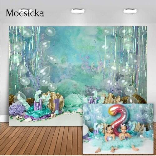 Under the Sea Party Backdrop Little Mermaid Birthday Newborn Kids Portrait Background for Photo Studio Purple Green Decorations
