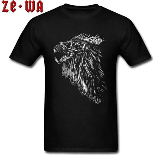 Lion Skull T-shirts Man Retro Black Tshirt Hip Hop Simple Style Short Sleeve Cotton Tops Shirts Europe Tee Shirt Men Father Day