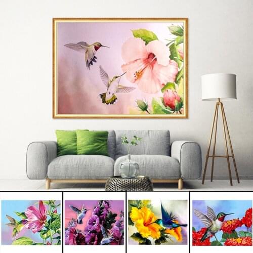 5D DIY Diamond Painting Hummingbirds Flowers Cross Stitch Kit Full Drill Embroidery Sale Mosaic Art Picture of Rhinestones Decor