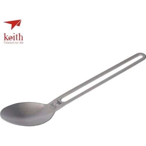 Keith Titanium Long Hollow Handle Spoon Camping Cutlery Ultra Light Travel Tablewares Picnic Hiking Convenient Spoon 17g Ti5313
