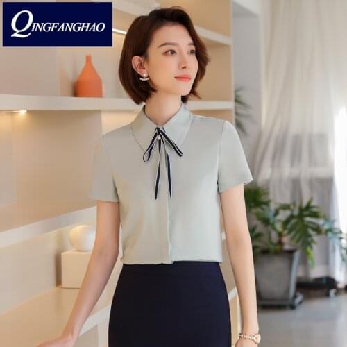 Short sleeve shirt womens small square collar elegant temperament shirt Chiffon Top Professional blouse women 8005
