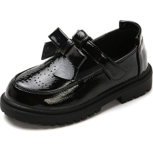 Girls Leather Shoes British Style Oxfords T-strap with Bow-knot Princess Sweet Soft Thick Sole Anti-slippery Kids Children Flats