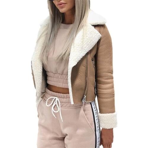 Women Winter Coat top Autumn Keep warm Women Lapel Suede Leather Buckle Cool Pilot Jacket Faux Lamb Wool Motorcycle Jackets