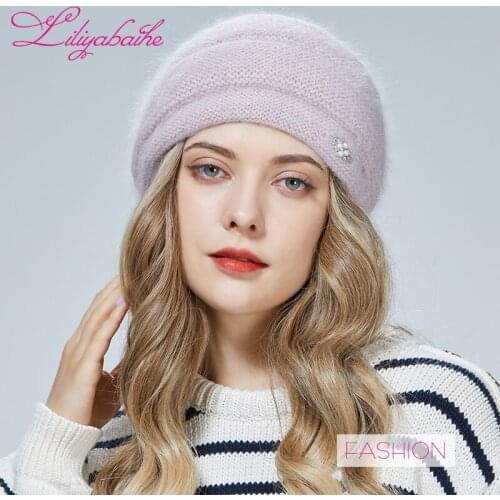 LILIYABAIHE Winter warm Women hats Knitting Angora hat Bilateral three-dimensional decoration 8 colors