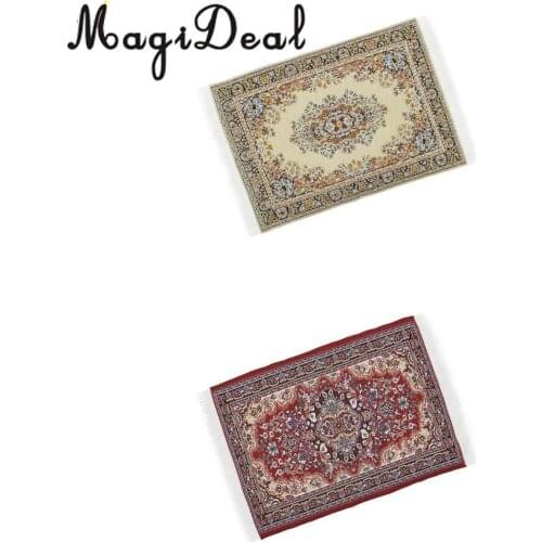 2Pcs 1/12 Scale Dollhouse MIniature Woven Rug Floor Carpet Dolls House Bedroom Living Room Furniture Decor Life Scenes