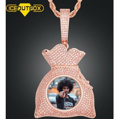 Fashion Money Bag Custom Photo Pendant Necklace Purple Ice Out Personality For Mens Hip Hop Jewelry Rap Style Cubic Zirconia