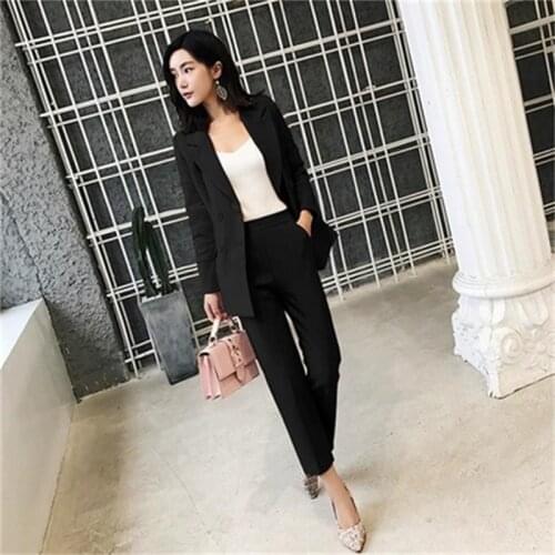 Fashion Pant Suits female New British wind double-breasted professional casual small suit women pants Two-piece OL Suit women