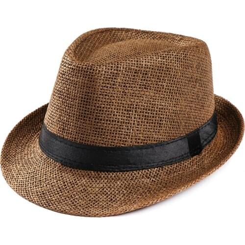 Men Fisherman Hat Beach Sun Straw Band Sunhat Cap Shading Solid Color Gentleman Outdoor Cool Mature Man style Sun Hat