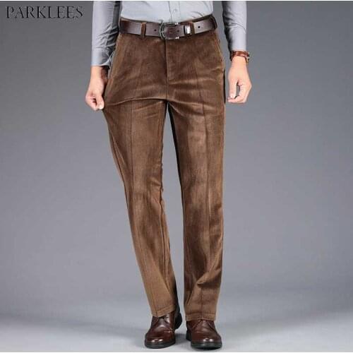 Mens Velvet Corduroy Straight Dress Pants 2021Classic Brown Stretch Comfortable Suit Pants Men Classic Fit Plain Front Pant Male