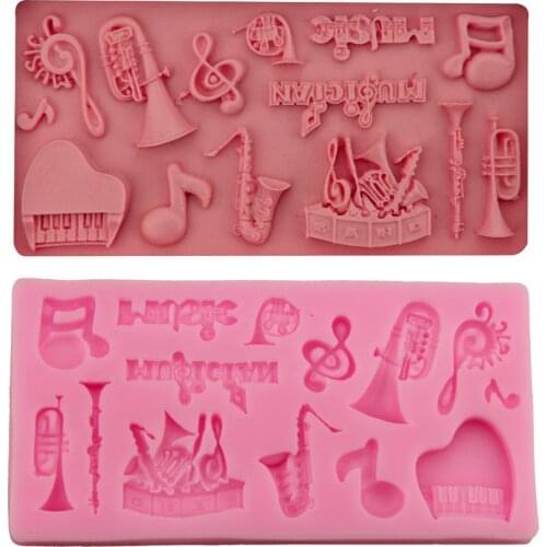 Musical Instruments Piano Trumpet Soft Silicone Fondant Cake Mold Chocolate Making Baking Decoration Tool DIY Resin Art Mould