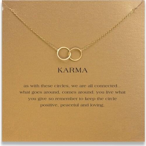 Newest Alloy Double Circle Buckle Pendant Clavicle Necklace For Women Fashion Handmade Short Chain Necklace Gifts Wish Card