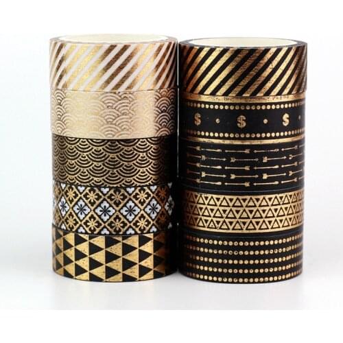 NEW Wholesale Black Gold Foil Washi Tapes for Lipstick Decoration Scrapbooking Planner Adhesive Masking Tapes Kawaii Stationery