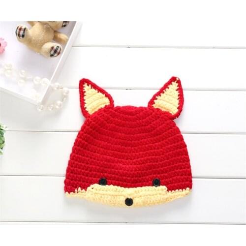 Novelty Baby Hat Cute Fox Bebe Infant Winter Warm Cap Knitted Crochet Red Hats Toddler Boy Girl Bonnet Beanie Photo Props