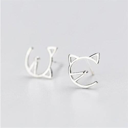 Personality New Fashion Simple Cute Animla 925 Sterling Silver Jewelry Female Hollow Cat Exquisite Stud Earrings SE101