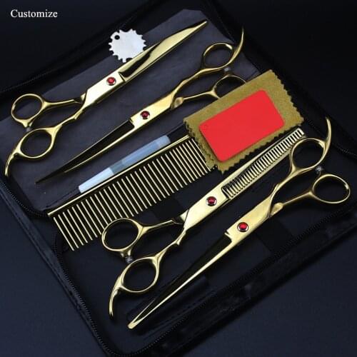 Customize 5 kit Japan steel 7 '' gold Pet dog grooming hair scissors thinning shears cutting barber set hairdressing scissors
