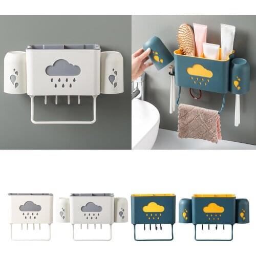 Kitchen Bathroom Toothbrush Cup Soap Rack Holder Storage Shelf NO Drilling