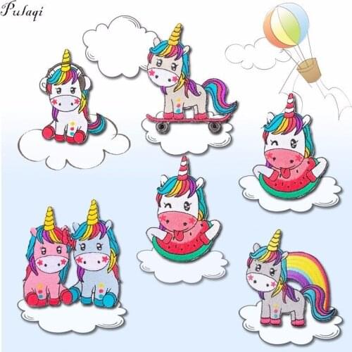 Pulaqi New Unicorn Cute Animal Skateboy Embroidered Iron On Patches Clothes Watermelon Patch For Kids Men Women Decoration F