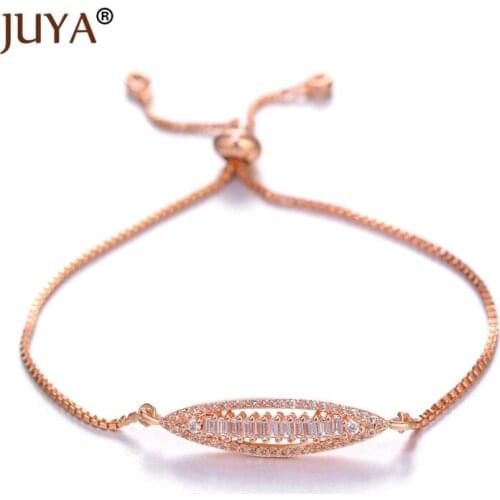 Juya Adjustable Chain Trendy Rose Gold Crystal CZ Bracelets For Women Wedding Fashion Jewelry Charming Bracelet & Bangles