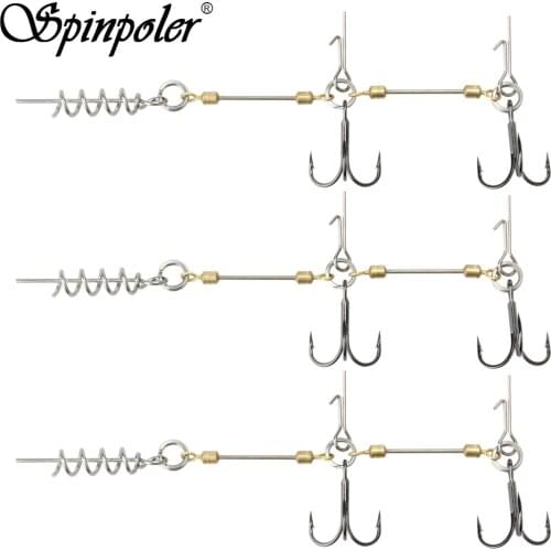 Spinpoler Shad Belly Hook Stinger Rig for softbait pike Double fishing hooks #6 #1 #1/0 Cork Screw Shad Spin Rig Tackle Pesca