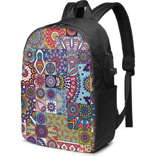 2021 New Laptop USB Backpack Ethnic Mandala Style School Bag Bookbag Men Women Travel Daypack Leisure Backpack