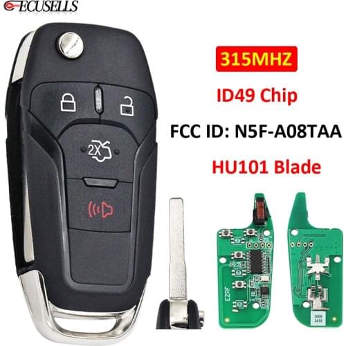 Folding Flip 3+1/4 Button Remote Car Key 315Mhz Hitagpro / 49 Chip FCC ID: N5F-A08TAA HU101 Blade for Ford Fusion 2013 - 2015