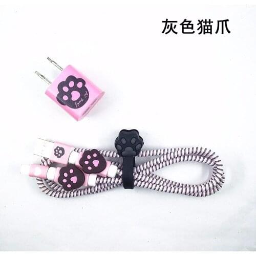 1.4M Length Spiral Cord Line Protect USB Data Cable Protector Diy Set with Cable Winder Charging Stickers For iphone 5 6 6s 7 8