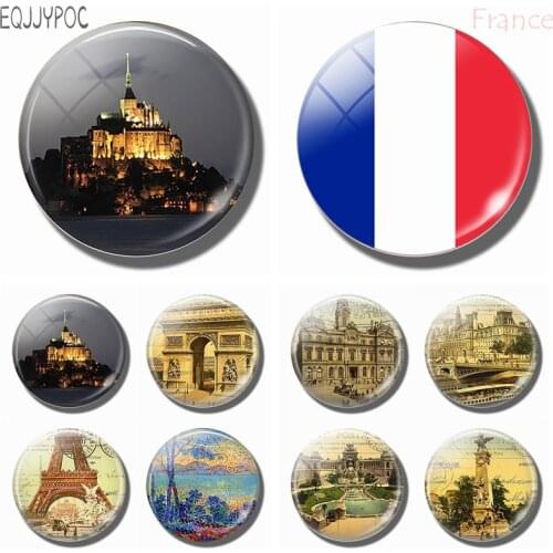 Travel France Souvenir 30MM Glass Fridge Magnet Mont Saint Michel Abbey Provence Arc De Triomphe Refrigerator Magnetic Decor