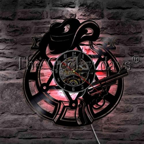 West World LED Light Sign Hat And Revolver Weapons Vinyl Record Wall Clock Cowboy Hat Atmosphere Light Wall Lamp