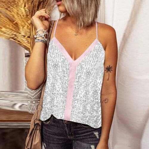 Women Sequin Glitter Tank Tops Ladies Sexy V-Neck Vest Clubwear Party Night Tanks Loose Sleeveless Vests Bottoming Shirt Outwear