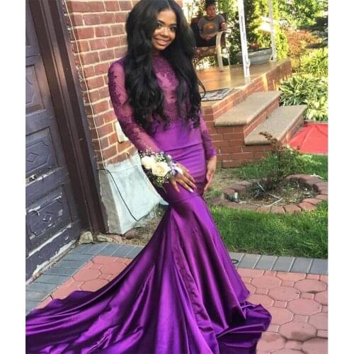 2020 African Long Sleeves Evening Dresses High Neck Mermaid Open Back Lace Applique Prom Gowns