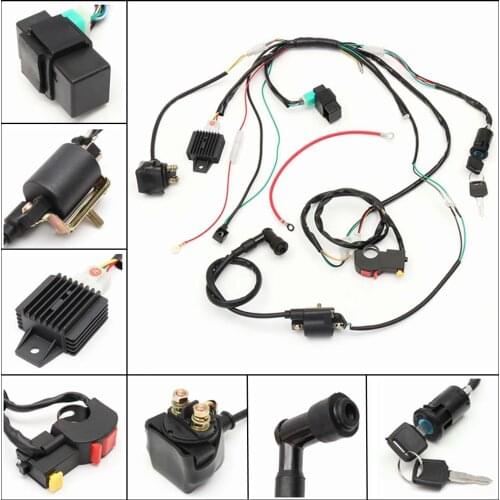 X-Motorcycle CDI Wiring Harness Loom Solenoid Ignition Coil Rectifier for 50cc 110cc 125cc PIT Quad Dirt Bike ATV