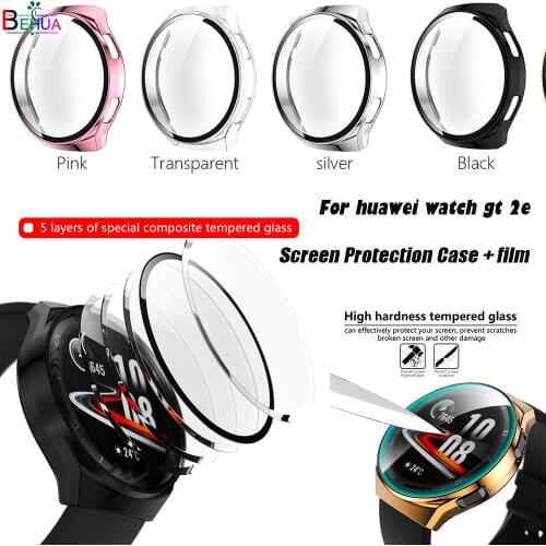 PC Screen Protection Watch Case For huawei watch gt 2e + tempered film clear full protective cover frame Plating color cases new