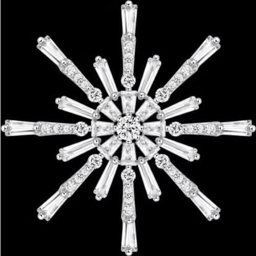 Luxury 925 Sterling Silver Cubic Zircon Ice Crystal Brooch For Lady Snowflake Brooch Pin Elegant Women Wedding Jewelry