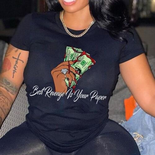 Women Summer Loose Letter Printing T-shirt Dollar Bill Graphic Short Sleeve Modal T Shirts Female Camisetas Verano Mujer