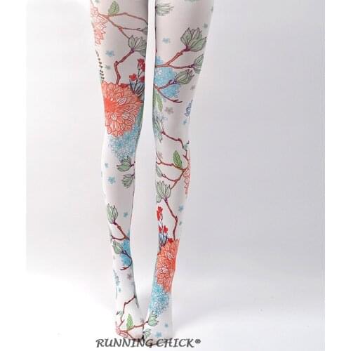 Flower Print Pantyhose Women White Spring