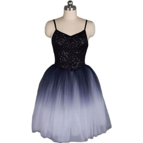 Womens Romantic Tutu Ombre Black Ballerina Tutus Costume Black Sequin Camisole Dress Adult Girls Stage Show Dance Wear 18583