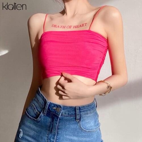 KLALIEN Women Summer 2021 New Casual Streetwear Office Lady Solid Slim Stretch Camisole Simple Basic Wild Female Crop Top