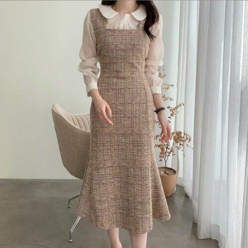 ZAWFL Autumn Dress 2021 New Women Vintage Tweed Plaid Sexy Dresses Korean Chic Elegant Sheath Bodycon Vestidos Slim Robe Femme