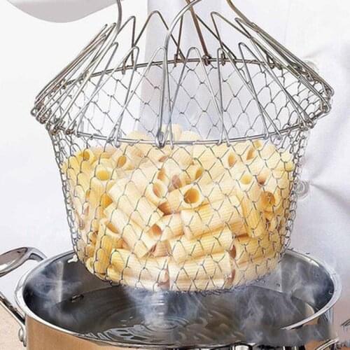 1PCS Foldable Steam Rinse Strain Fry French Chef Basket Mesh Basket Strainer Net Kitchen Cooking Tool Drop Shipping strainer