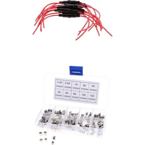 10 Pcs 10x38m Fuse Holder Inline Screw Type & 100 Pcs Quick Blow AGU Glass Tube Fuses Assorted Kit 0.2-15A For Car Auto Audio