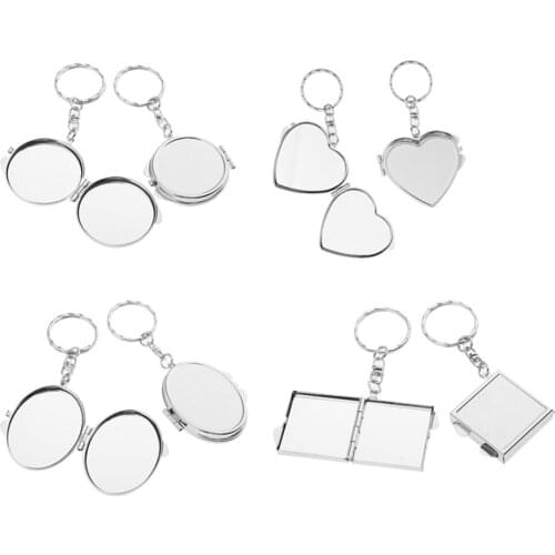 2x Portable Mini Folding Mirror Keychain Novelty Makeup Mirror Key Ring Gift