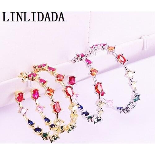 5Pairs Fashion Rainbow Micro Pave CZ Mix Color Circle shaped Multi Colorful Zirconia Stud Earrings For Women Girls