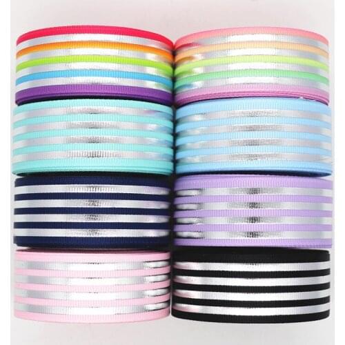 50 Yards 1" 25MM Grosgrain Ribbon Silver Stripes Printed Ribbon For Hair Bows DIY Crafts Handmade Accessories M20012101