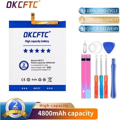 OKCFTC Phone Battery HE317 HE342 For Nokia N6 TA-1000 TA-1003 TA-1021 TA-1025 TA-1033 TA-1039 X6 2018 6.1 Plus TA-1099 Battery