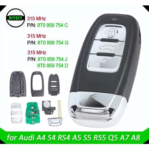 DIYKEY Fob for Audi A4 A5 Q5 315 / 433 / 868 MHz Smart Remote Car Key 3 Buttons P/N: 8K0 959 754 G / C / J / D