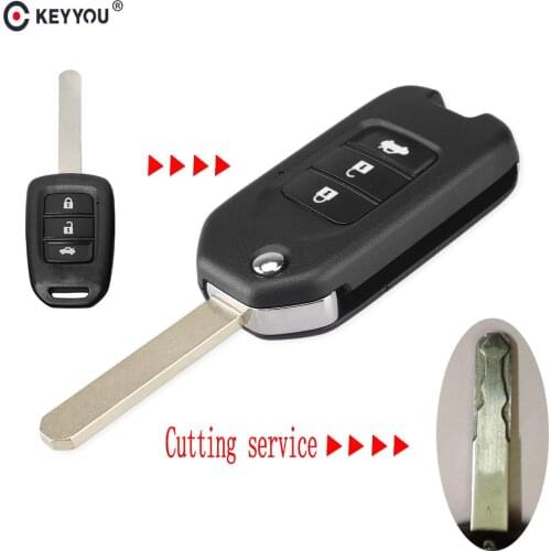 KEYYOU Uncut/Cut 3 Buttons Smart Remote Key Fob Case For Honda FIT XRV VEZEL CITY JAZZ CIVIC HRV Folding Flip Auto Car Key Shell