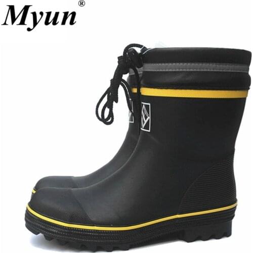 Black Rubber Safety Fishing Boots Men Steel Toe Steel Sole Rain Boots Anti-stabbing Gumboots and Anti-smashing Galoshes 36-46