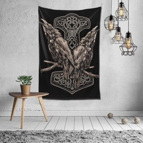 FFO Viking Decoration Tapestry Raven Wall Hanging Fabrics Black Tapestries Home Decorative Accessories Large Beach Towels 200CM