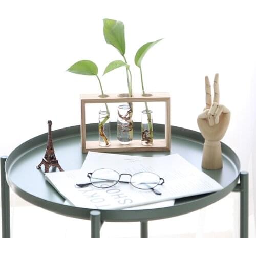 Hydroponic Plant Vases Transparent Glass Vase Wood Frame Flower Pot Home Bonsai Decor desktop Ornaments terrarium plants vase